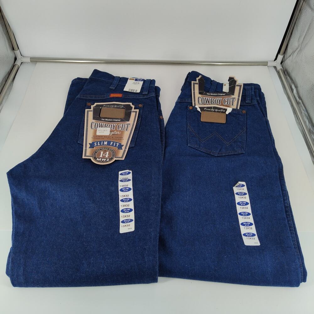 2X Vintage Wrangler 14MWZG Women's Cowboy Cut Jeans High Rise Slim Fit 13x32 Y2K
